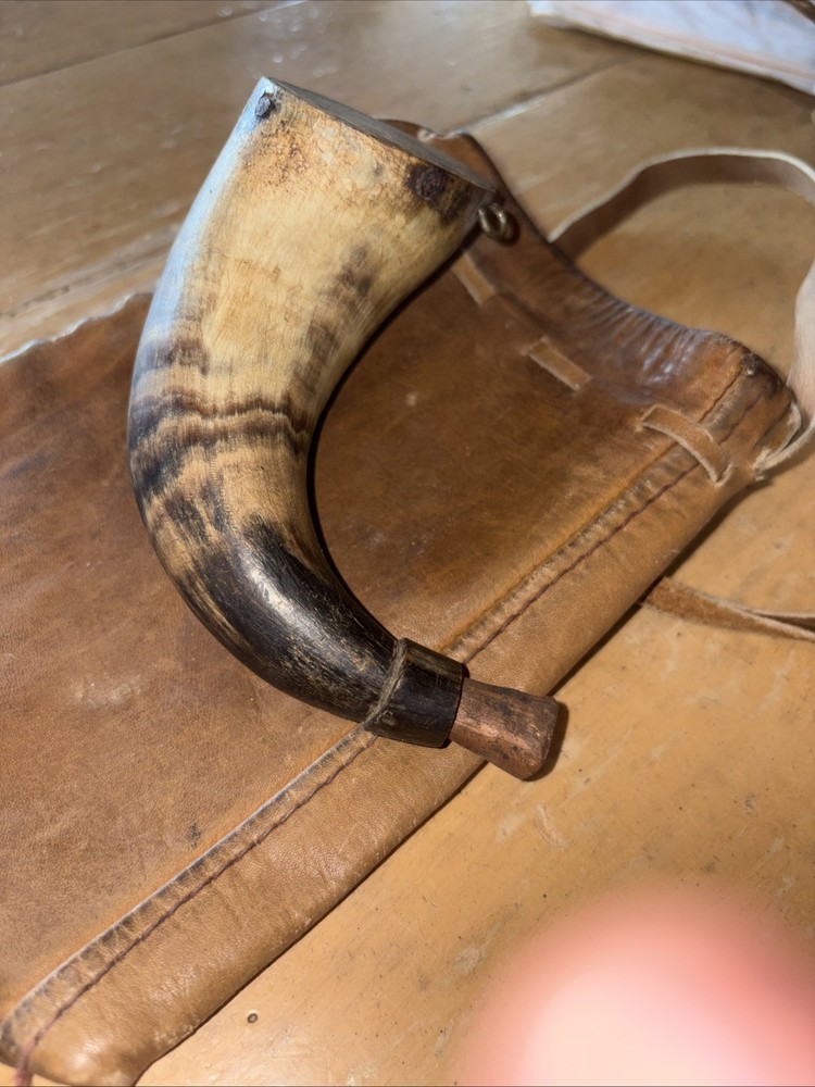 Vintage black powder muzzleloader possible bag and Powder Horn