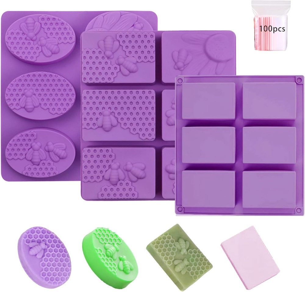 3-Pack Molds, 6 Rectangular Silicone Soap Molds, Including Honeycomb Silicone So