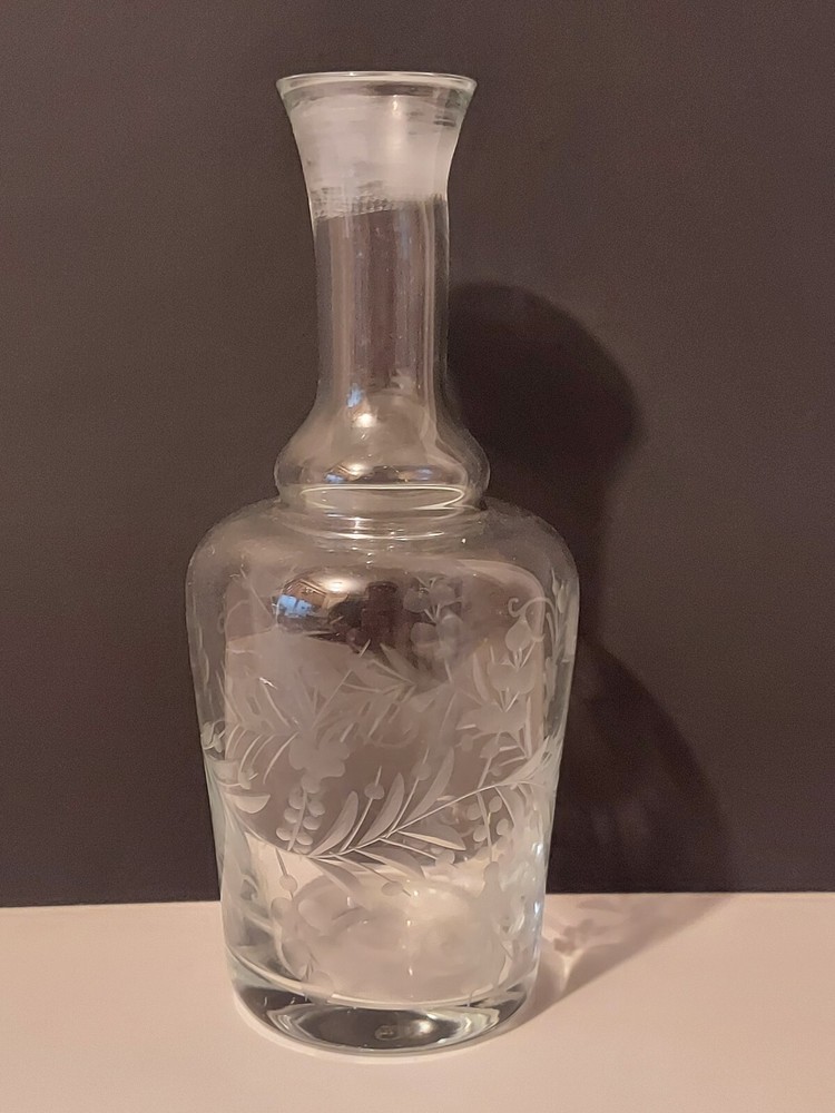 Etched Clear Glass Bottle Marked Murano