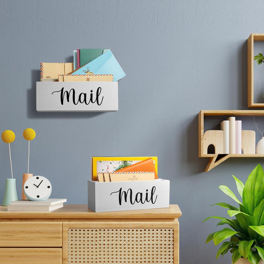DRASTAR Mail Organizer, Mail Holder with 2 Slots, White Mail Basket for Wall ...