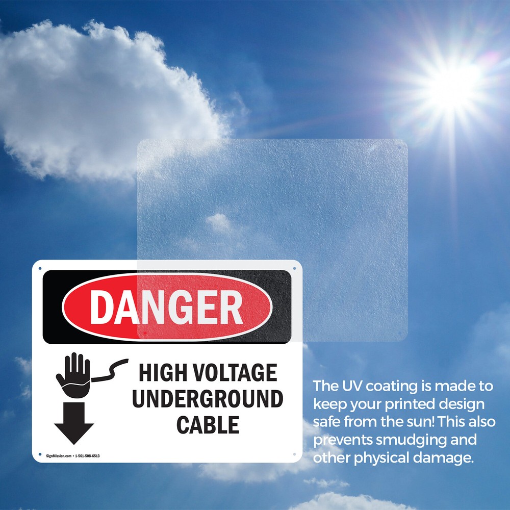 (2 Pack) High Voltage Underground Cable OSHA Danger Sign Decal Metal Plastic