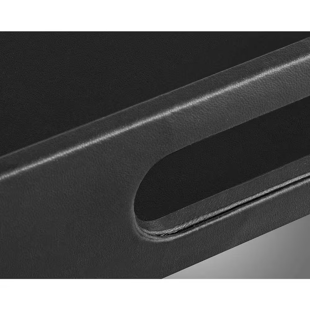 Black Leather Rectangular Faux Leather Decorative Serving Tray with Handles