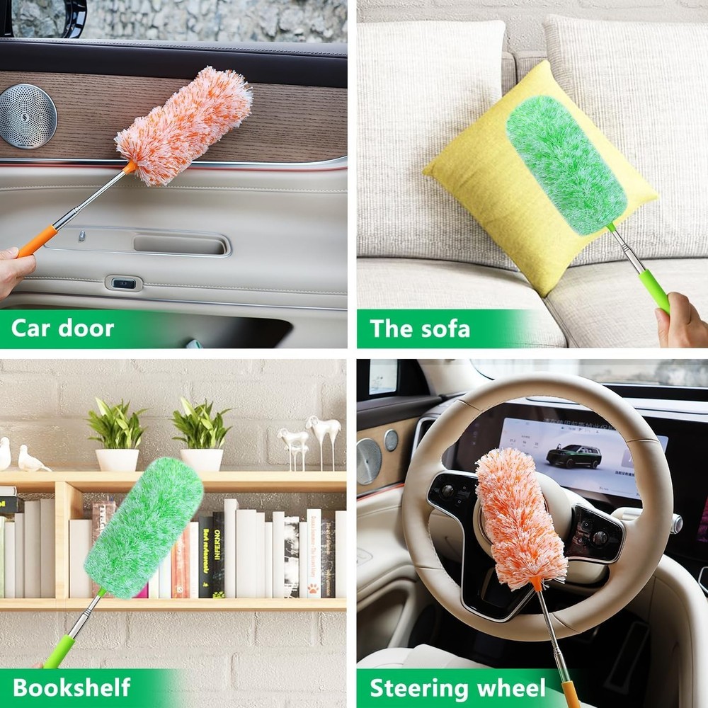 2 Pack Extendable Microfiber Feather Duster Electrostatic Microfiber Head