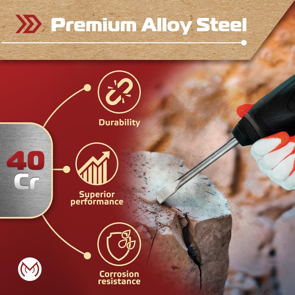 MonoPro SDS Plus Chisel Set for Rotary Hammer Drills, 4 PCS SDS Chisel Set In...