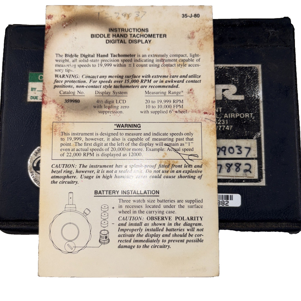 Biddle Digital Tachometer Turns on operating condition unknown