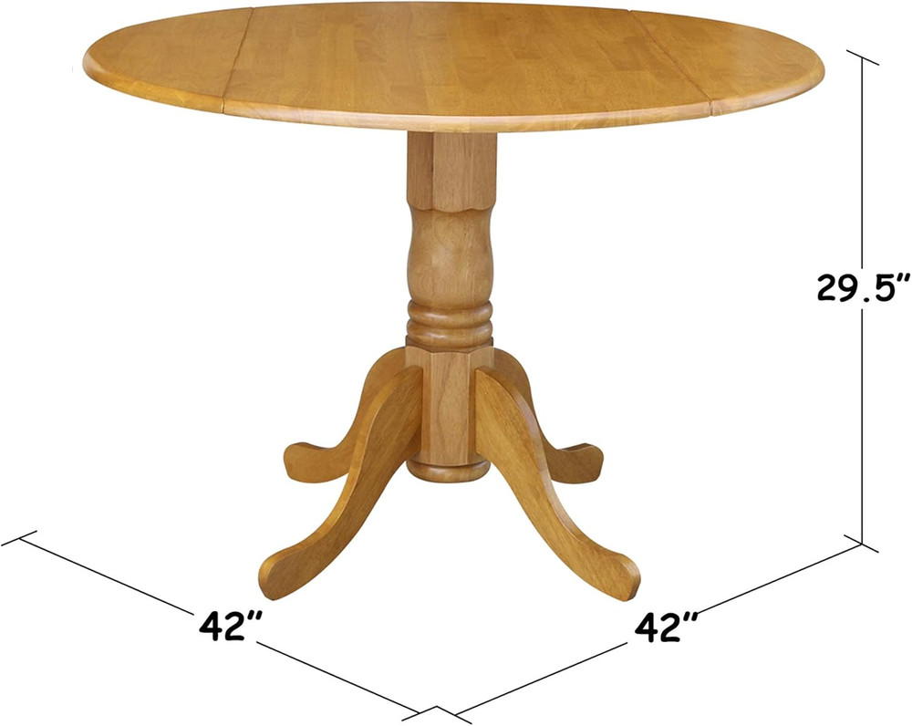42" Round Dual Drop Leaf Dining Table - Solid Oak Parawood, Sturdy & Stylish
