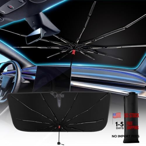 Foldable Car Sunshade - Windshield Umbrella - 57" L x 32" W