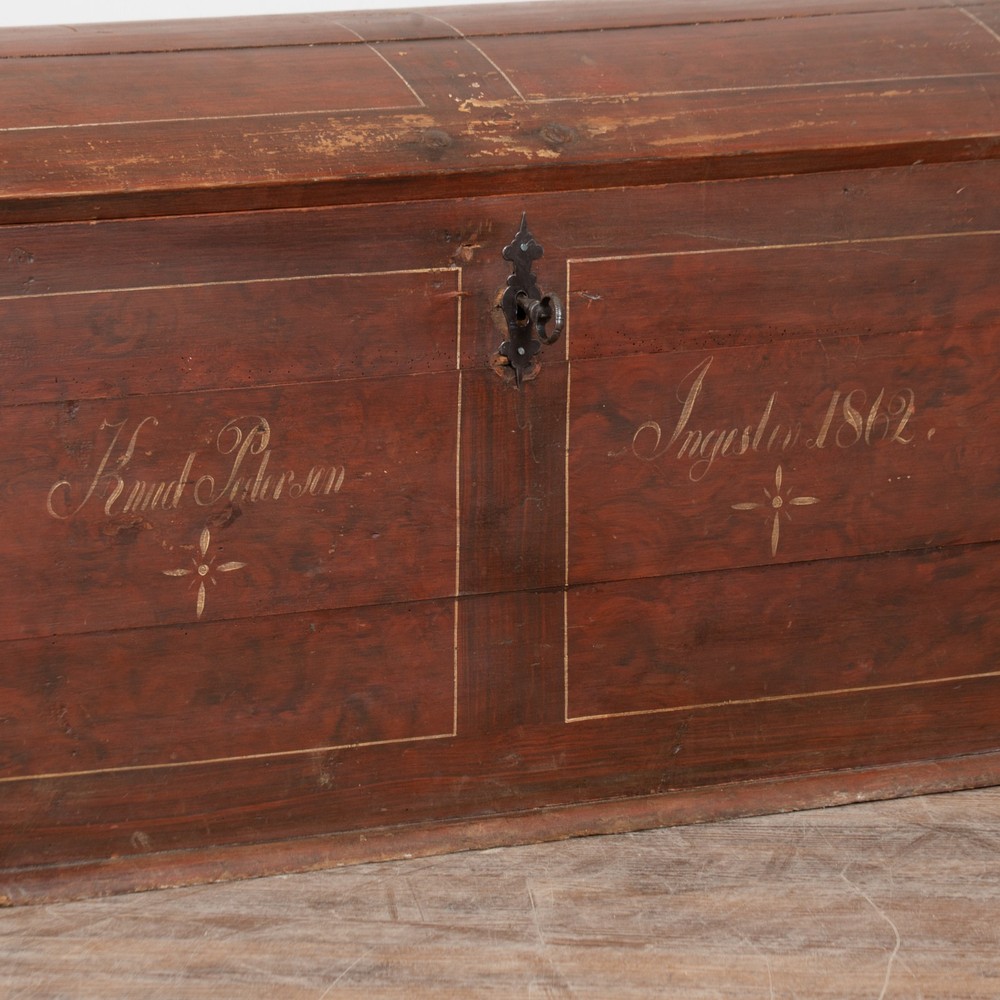 Danish Original Painted Dome Top Pine Trunk dated 1862