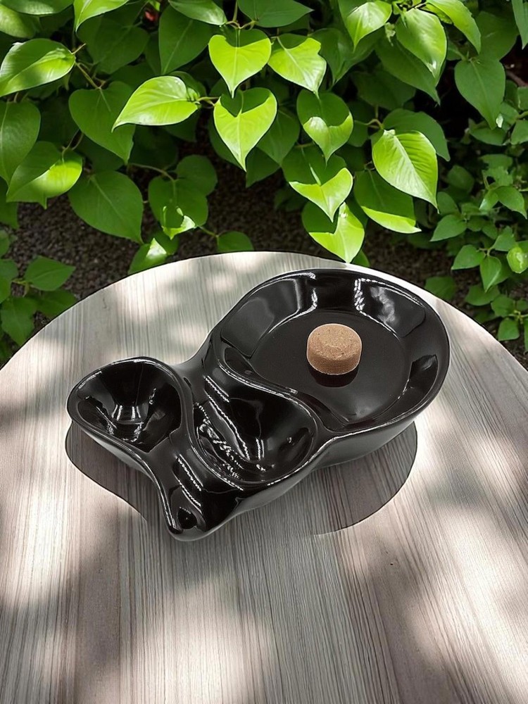 Large Ceramic 2-Pipe Rest Ashtray with Cork Knocker