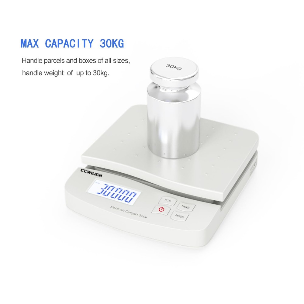 Digital Postal Scale 30kg 6 Units Conversion Large LCD Display for Packages