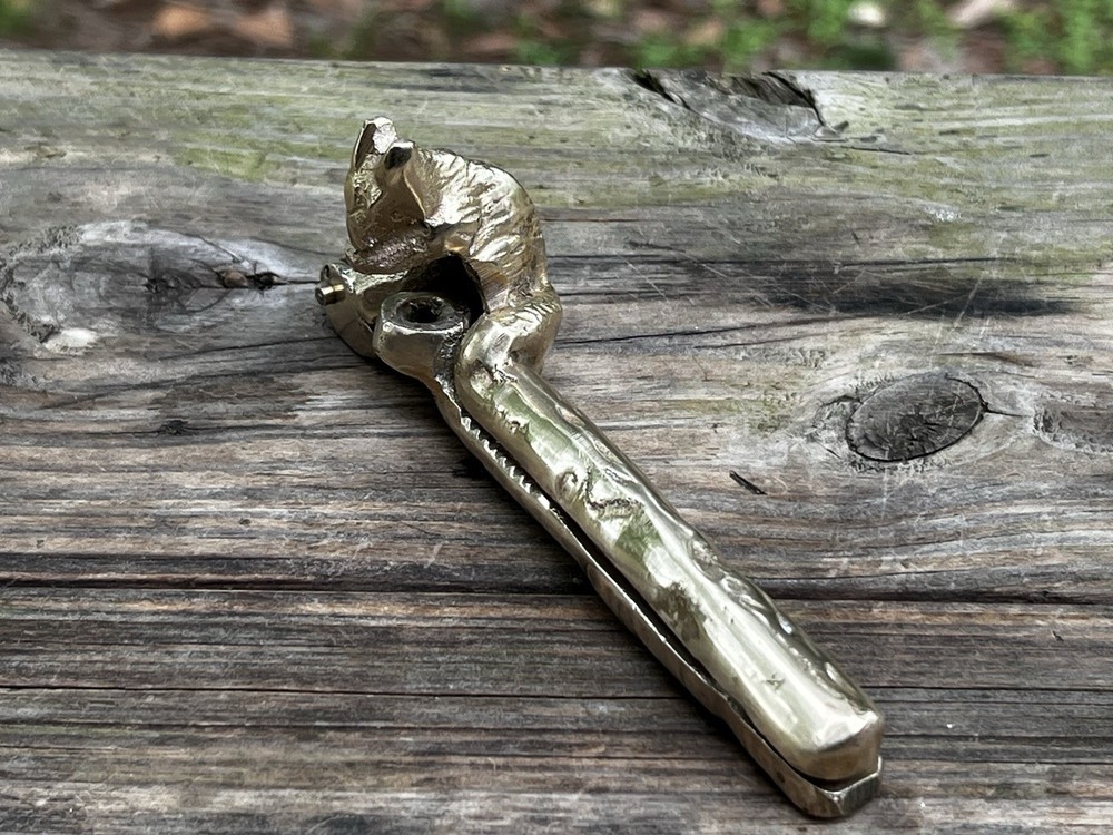 Vintage Nut Cracker SOLID BRASS Squirrel on Log for Hazel Nuts or Small Nuts