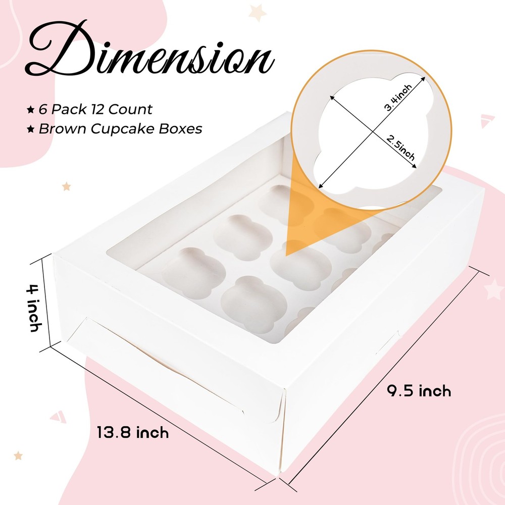 6 Pack Cupcake Boxes, 12 Count Cupcake Containers with Window and Cardborad, ...