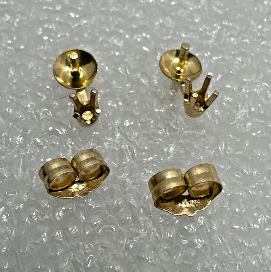 14k gold 5mm Pearl Cup Setting & Diamond Stud Earring Mounting/Nuts