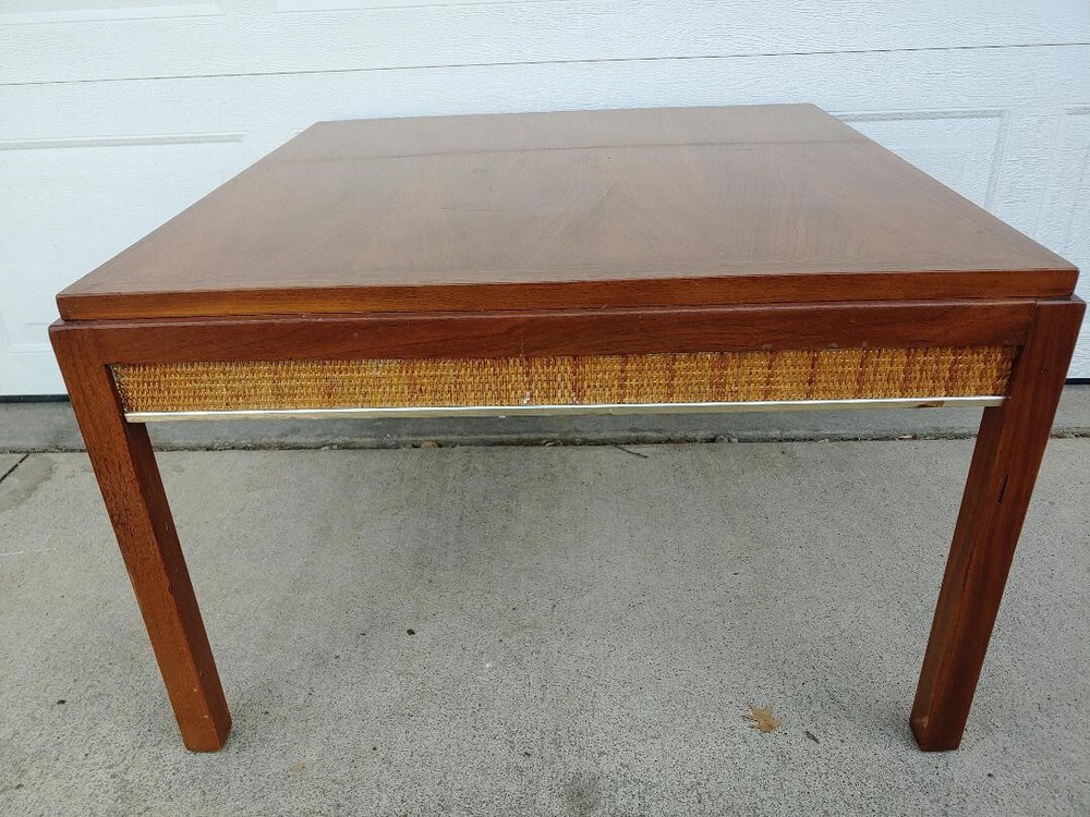 GREAT MID CENTURY MODERN WALNUT & CANE COFFEE TABLE, PAUL MCCOBB?