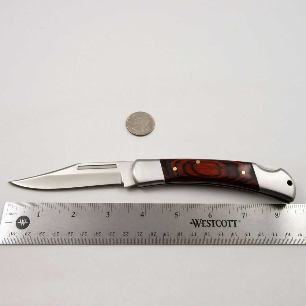 FOLDING POCKET KNIFE |Rite Edge Silver Blade Rosewood Handle Lockback Hunter EDC