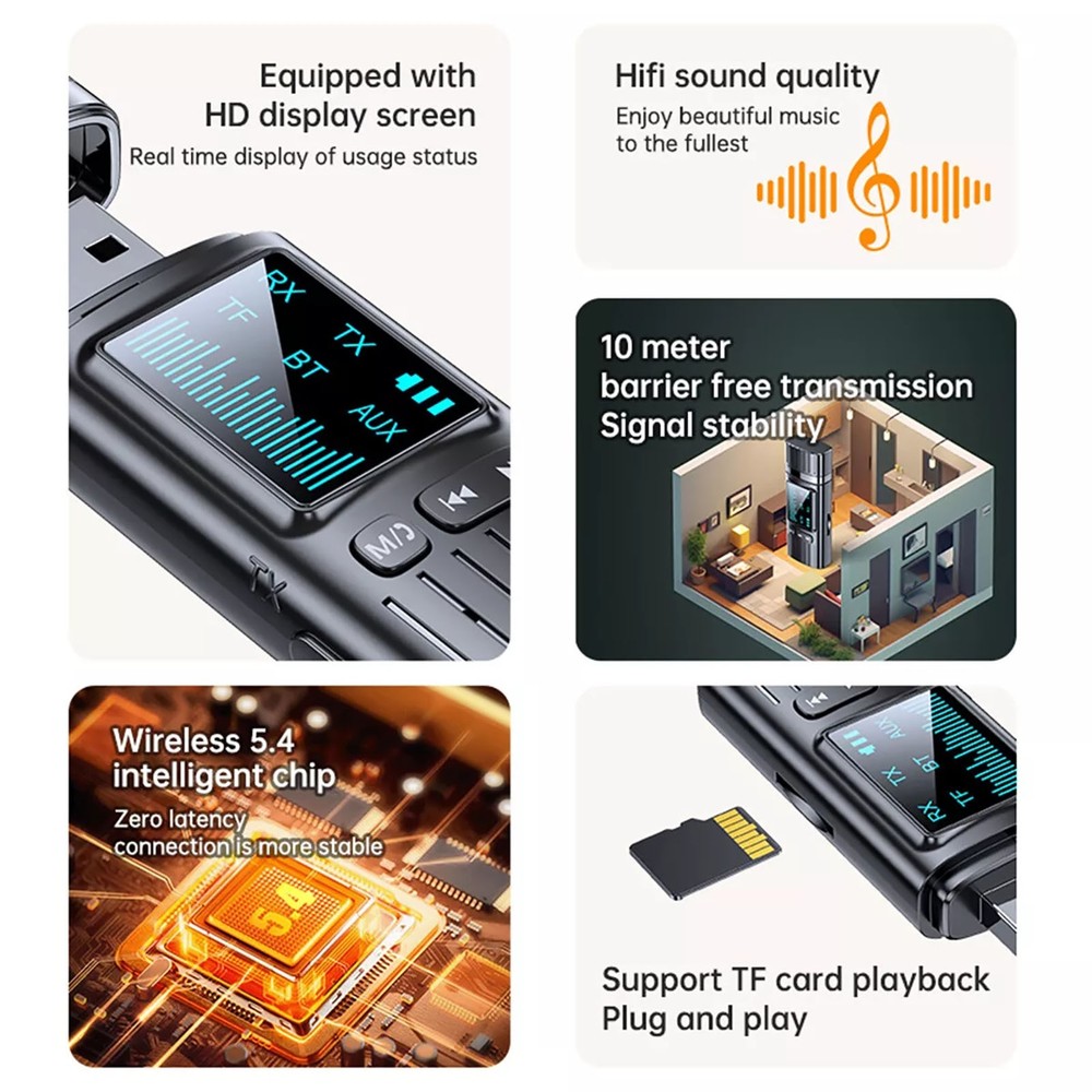 1Pc Wireless Bluetooth5.4 Transmitter Receiver Audio 3.5mm Jack Aux Adapter DC5V