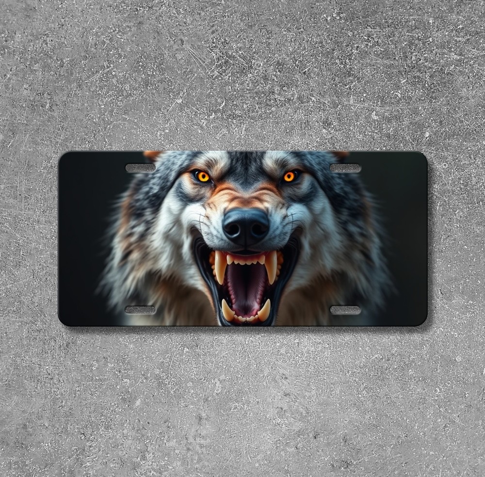 Bold Wolf License Plate with Sharp Teeth Custom Vanity Plate Holiday Gift