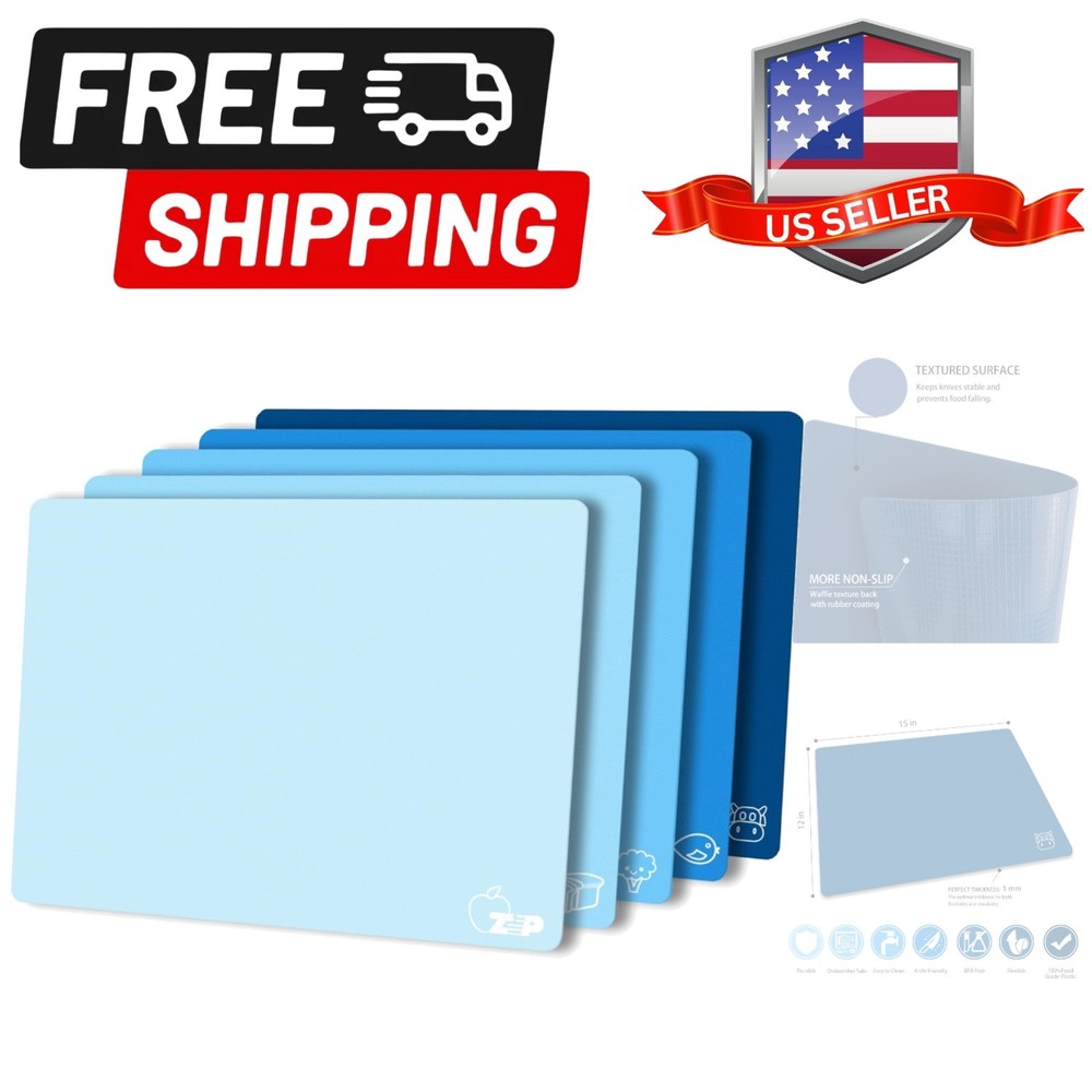Flexible Plastic Cutting Board Set of 5 Gradient Color, Colorful Chopping Boa...