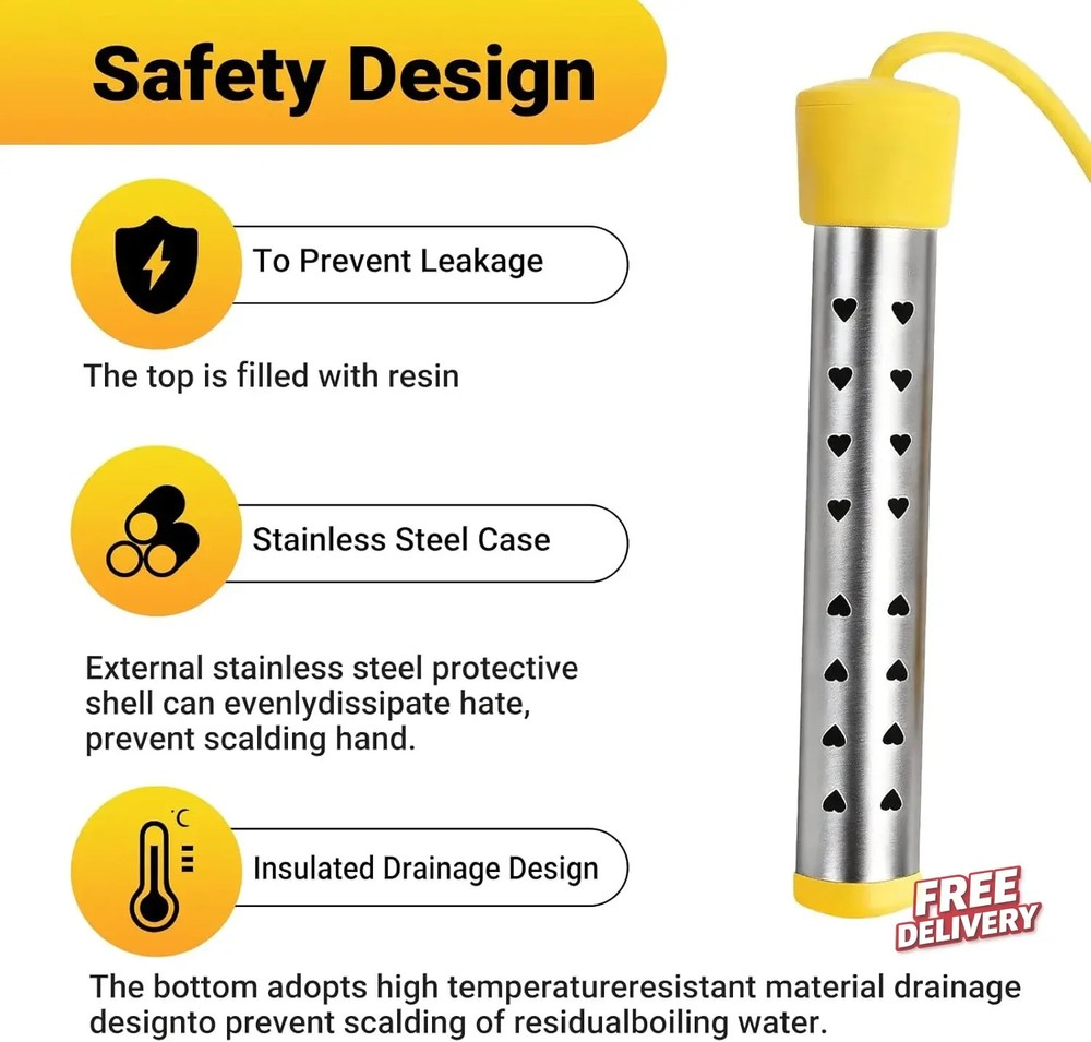 Immersion Water Heater Electric, Portable Bucket Heater with 304 Stainless Steel