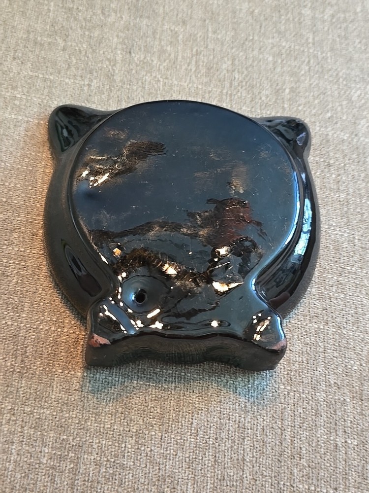 Vintage Redware Black Cat Ashtray