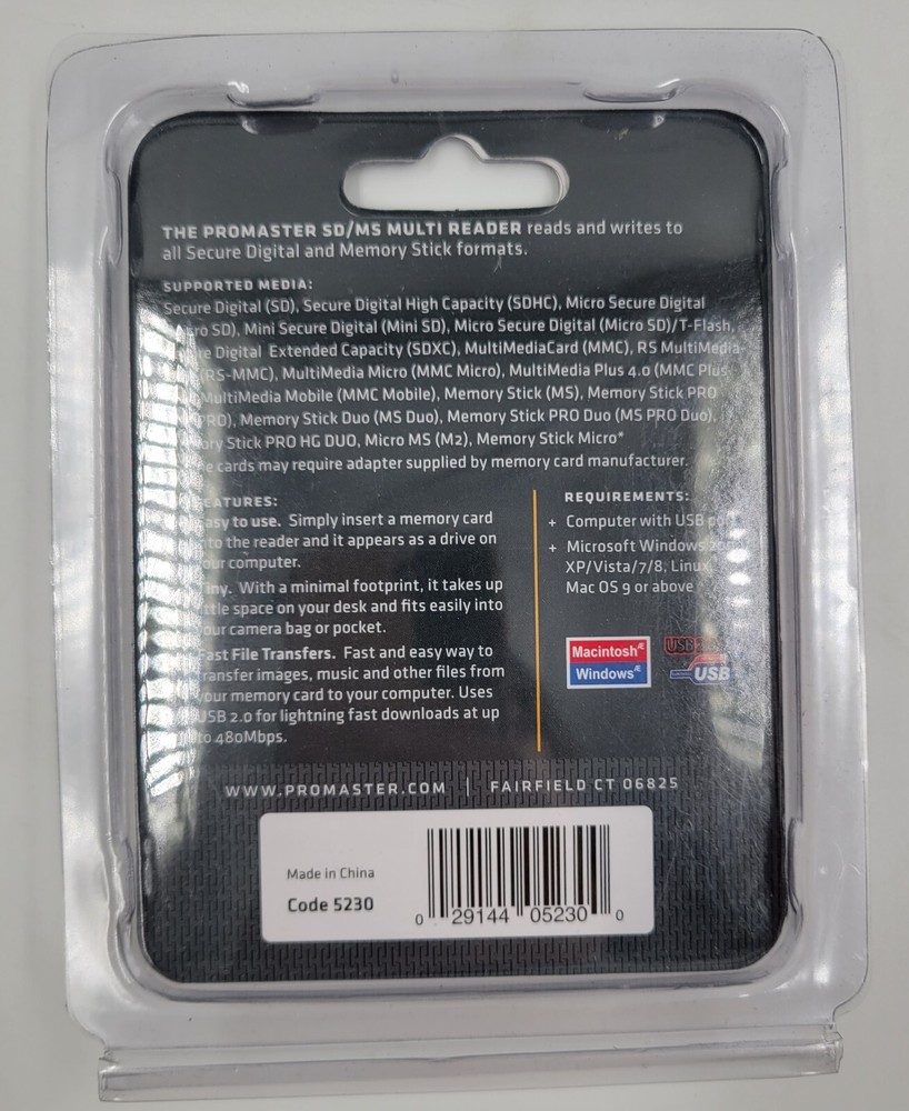 Pro Master SD/MS Multi Card Reader Code 5230 USB Stick Style