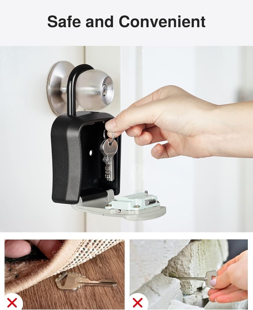 Stylish Gray Key Lock Box - 4-Digit Code, Weatherproof Portable Safety Storage