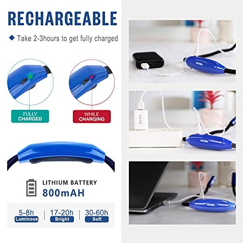 Lightweight Neck Reading Light - 3 Colors, 9 Brightness. Rechargeable, Blue