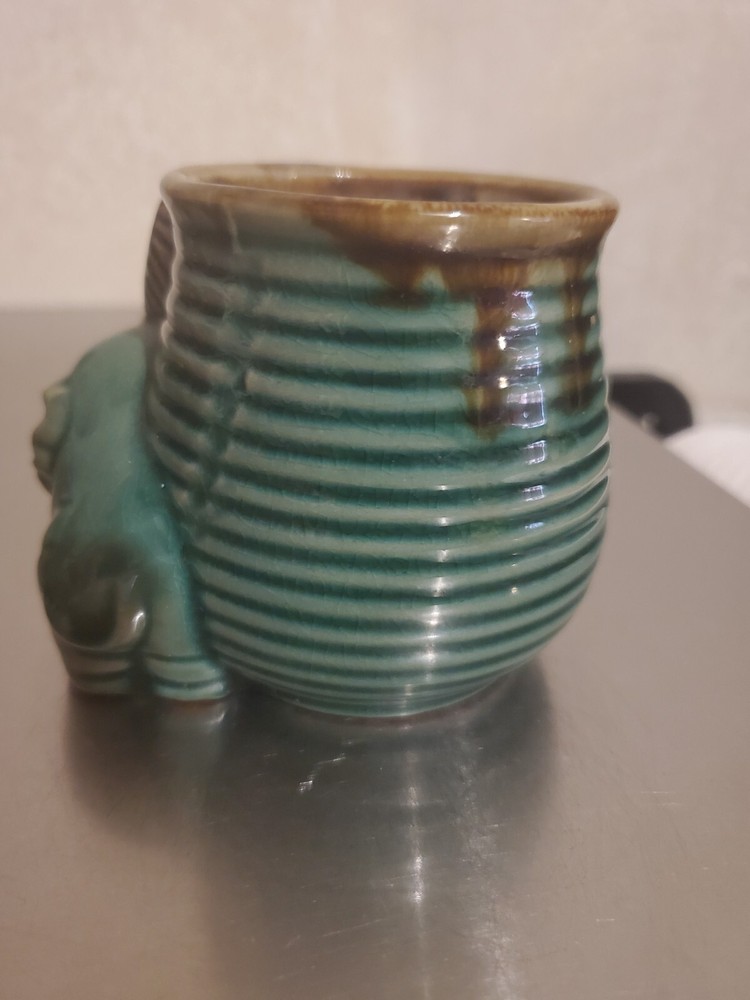 THREE Vintage Green Elephant Decorative Floral Tabletop Pottery Planters