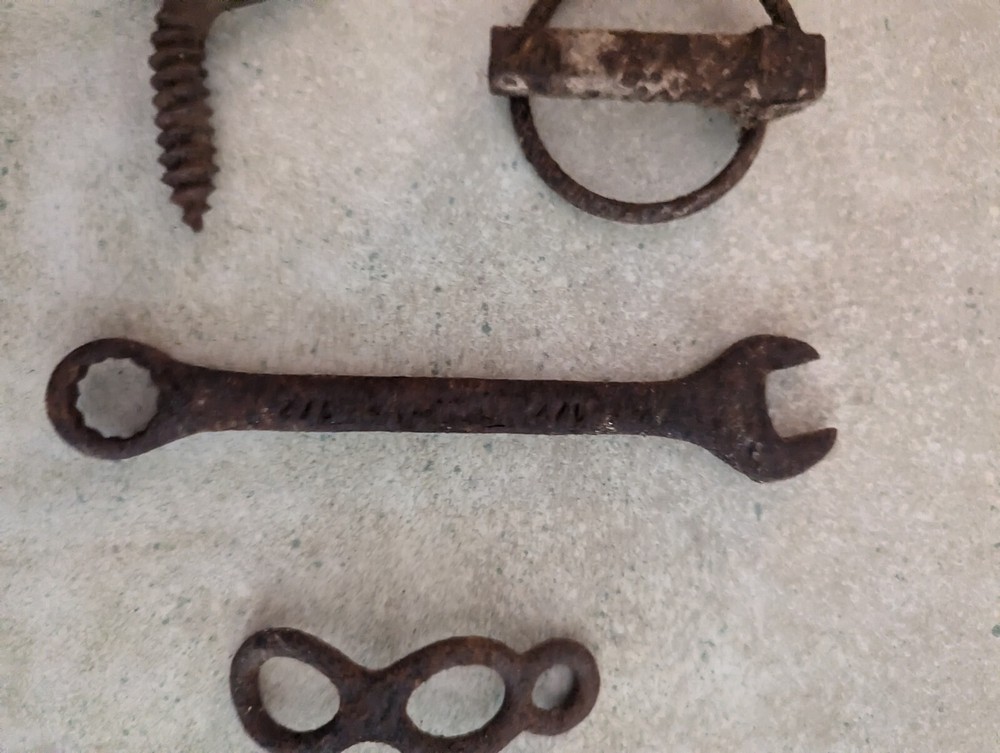 Lot Of 11 Rusty Old Hardware Pcs,Wrench,Hook,Loop,Ring, Handle,Latch,Primitive