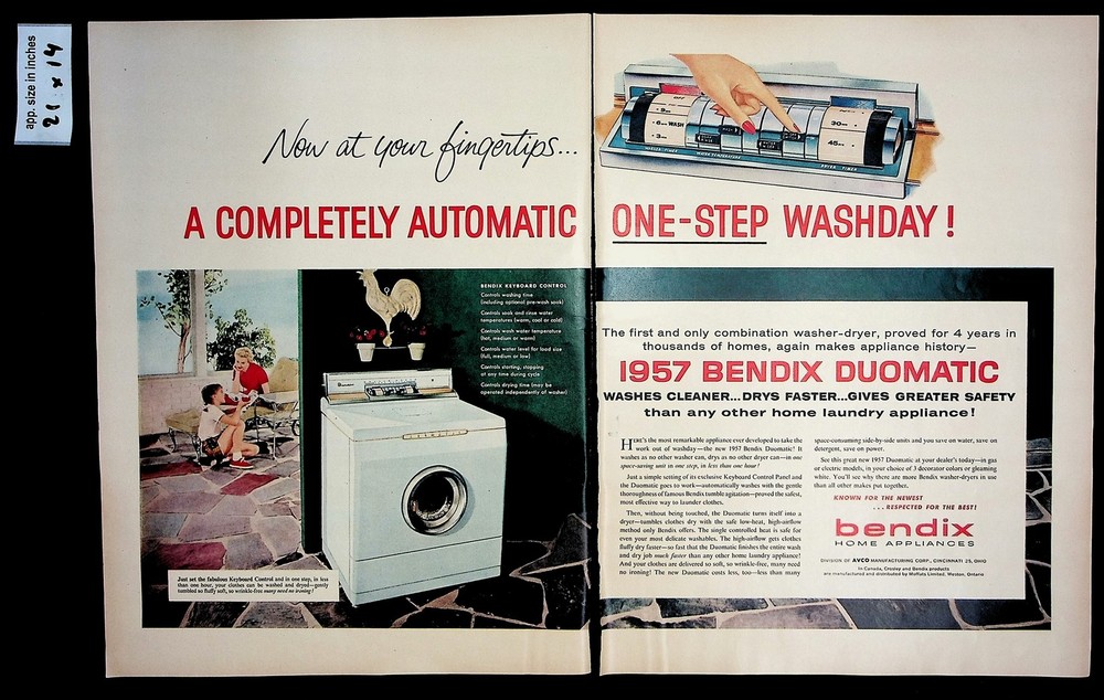 1956 1957 Bendix Duomatic Washer Vintage Print Ad 8292