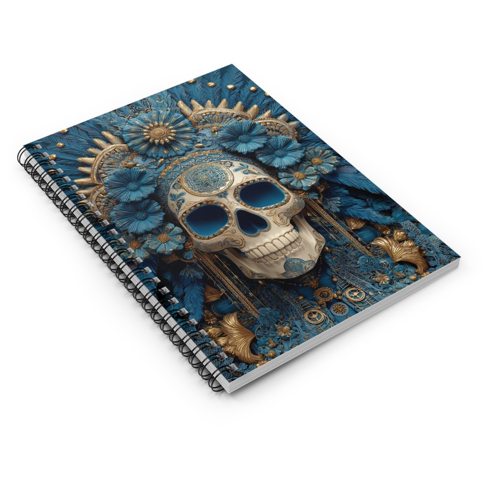 Turquoise Floral Sugar Skull Spiral Notebook
