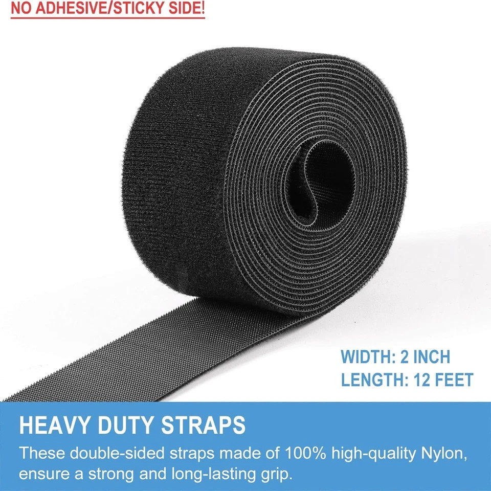 2In X 12Ft | Hook and Loop Straps Heavy Duty | Double Sided Self-Gripping Strips