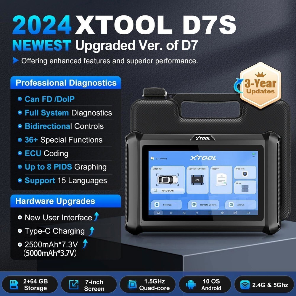 XTOOL D7S V2.0 Full System Bi-directional Scan Tool 36+ Services Key Coding FCA