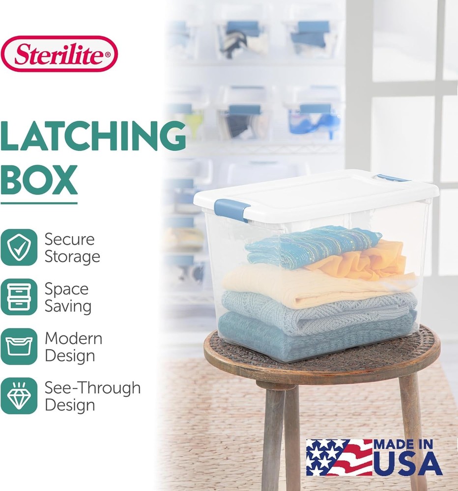 6-Pack Latching Box Under Bed Storage Bins W/ Lids Clear Plastic 25 Quart