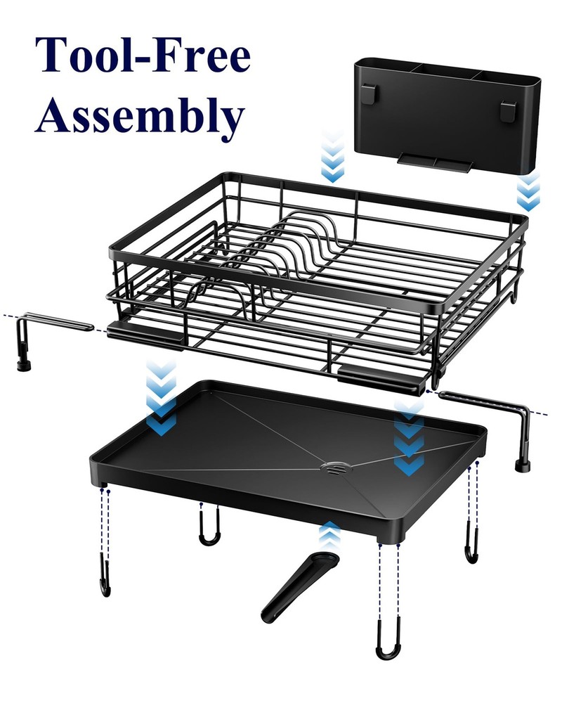 Extendable Dish Drying Rack Rust Resistant Adjustable Legs Cutlery Black