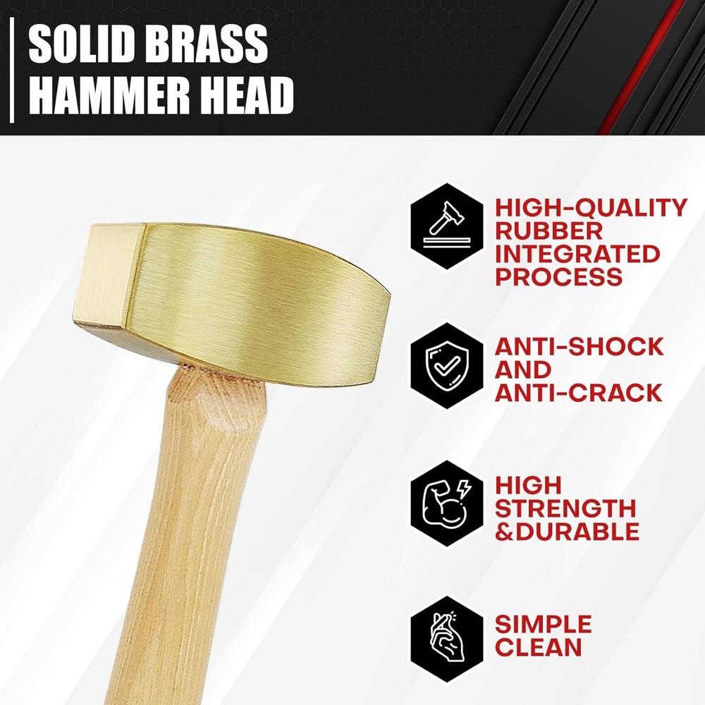 Solid Brass Hammer with Hickory Wood Handle Non Marring Non Sparking 2lb