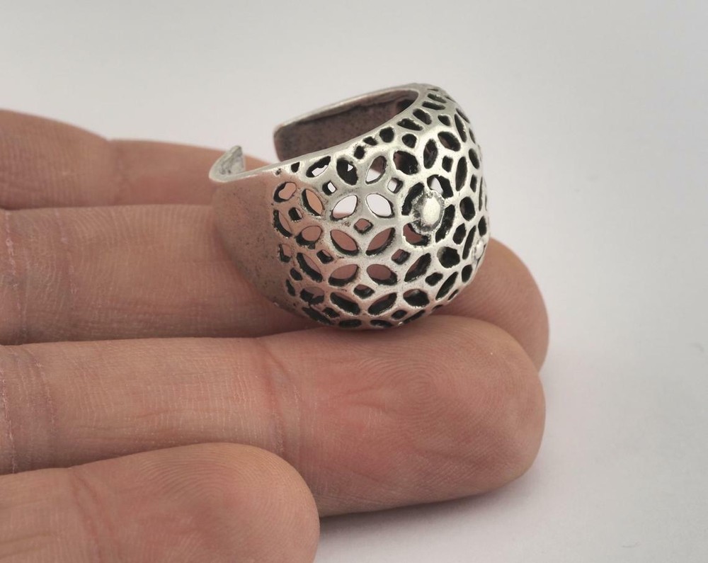 Ring Adjustable Ring Antique Silver plated brass 19mm 9US size Adjustable Dome