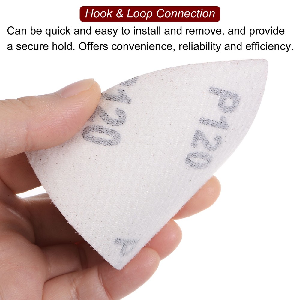 60pcs 120 Grits 80mm Aluminum Oxide Triangular Hook & Loop Sandpapers Pads