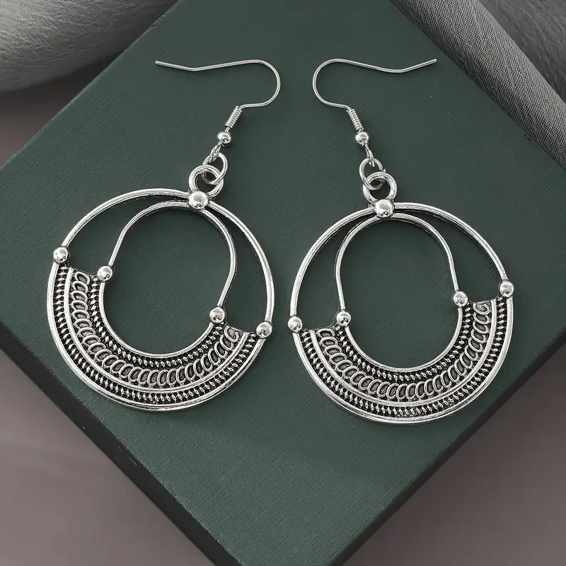 RETRO ROUND BOHO HOLLOW CREATIVE PATTERN SIMPLE EARRINGS