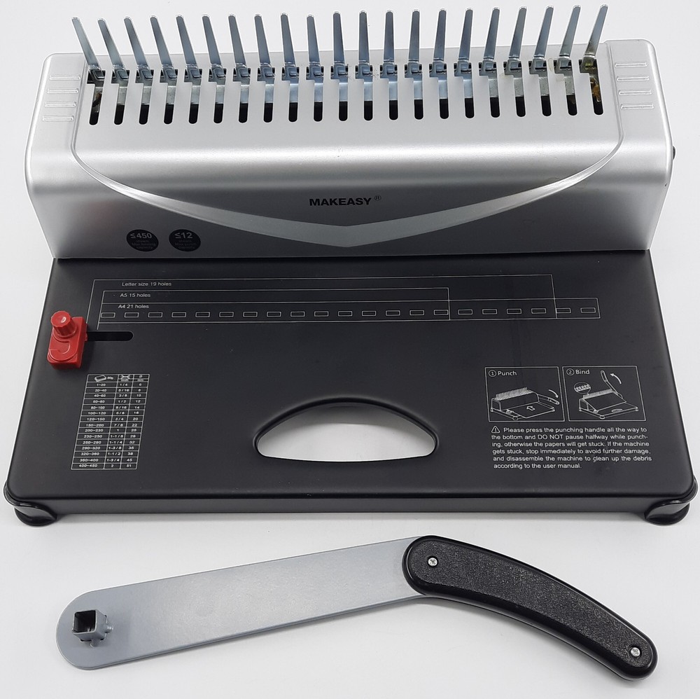 MAKEASY Comb Binding Machine 21 Hole 450 Sheet Paper Punch Binder/Binding Rings