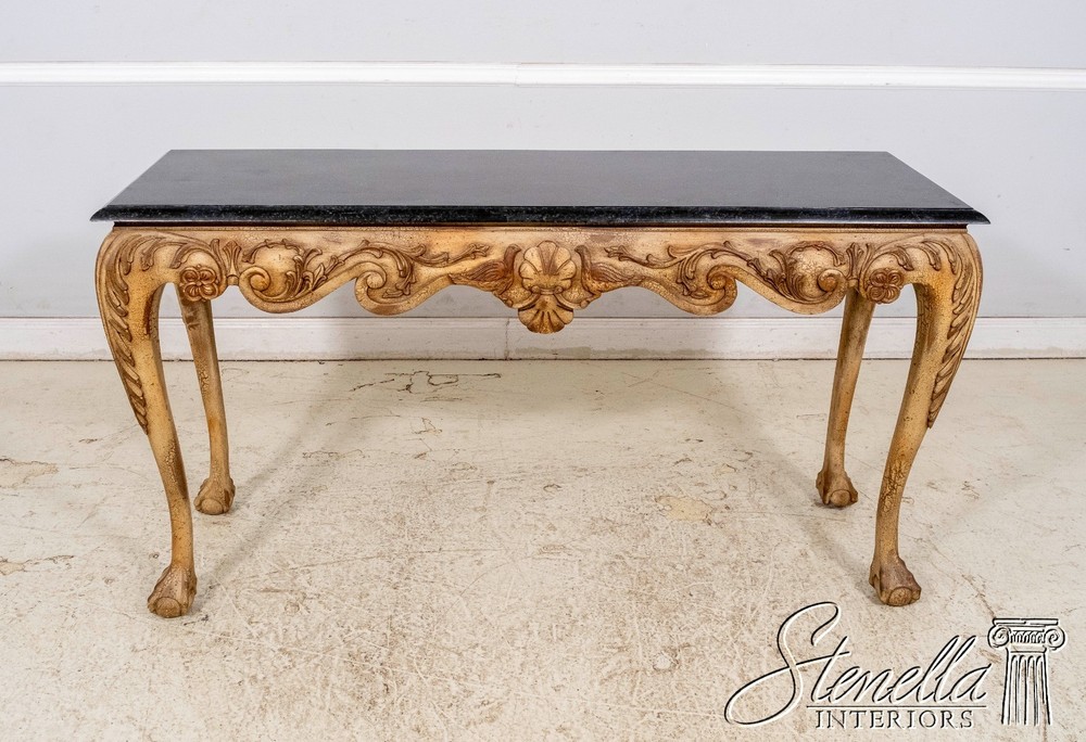 L69937: MAITLAND SMITH Marble Top Distressed Painted Console Table