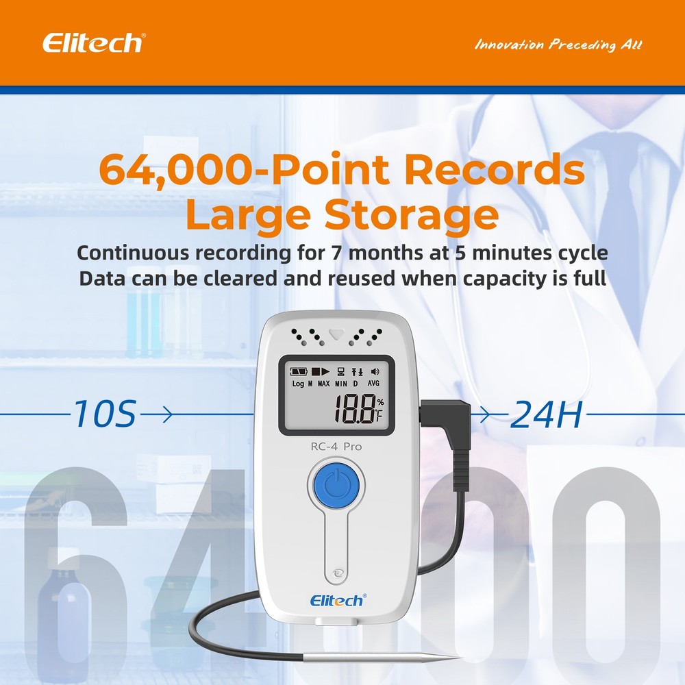Elitech RC-4Pro Temperature Data Logger Recorder w/ External Probe -40℉~185℉ Typ