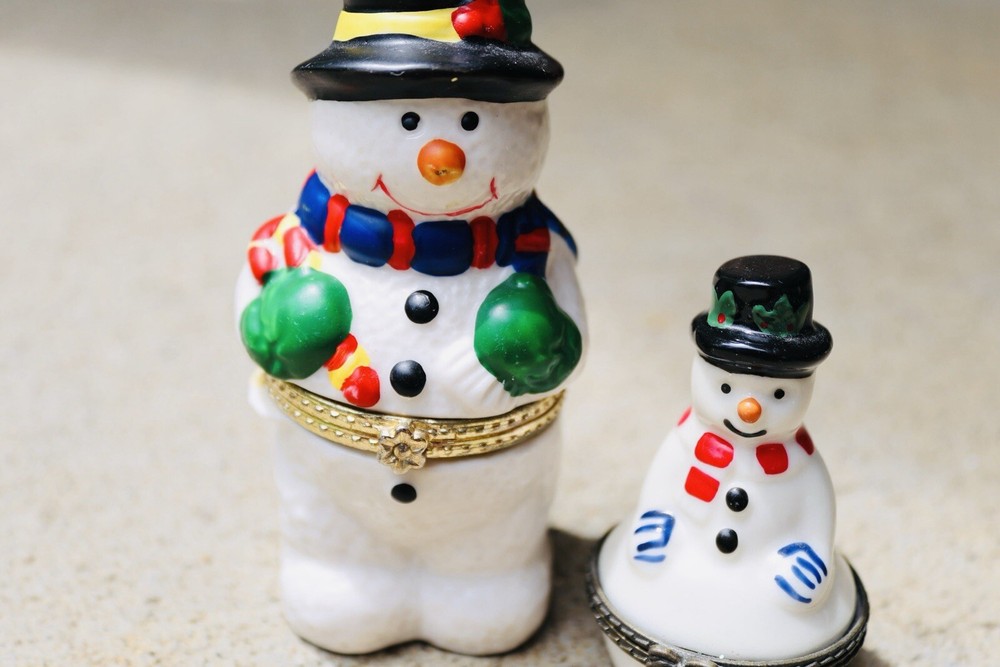 Two Mini Snowman Trinket Boxes