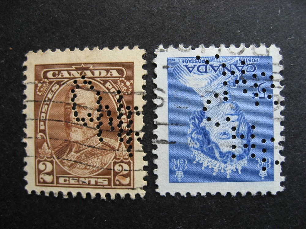 Canada perfin 2 double CNR perfins