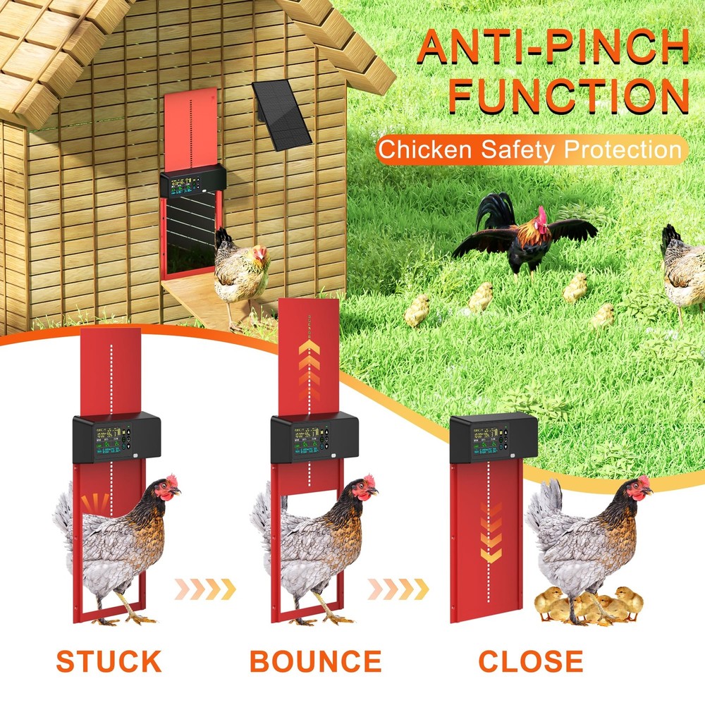 Chicken Coop Door Solar Powered with Programmable Remote Control, Automatic