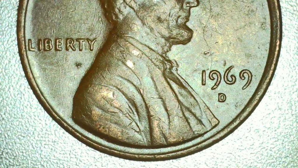 1969 D Lincoln Cent Multiple Errors: Struck thru, Tilted Collar, Dblg Columns +