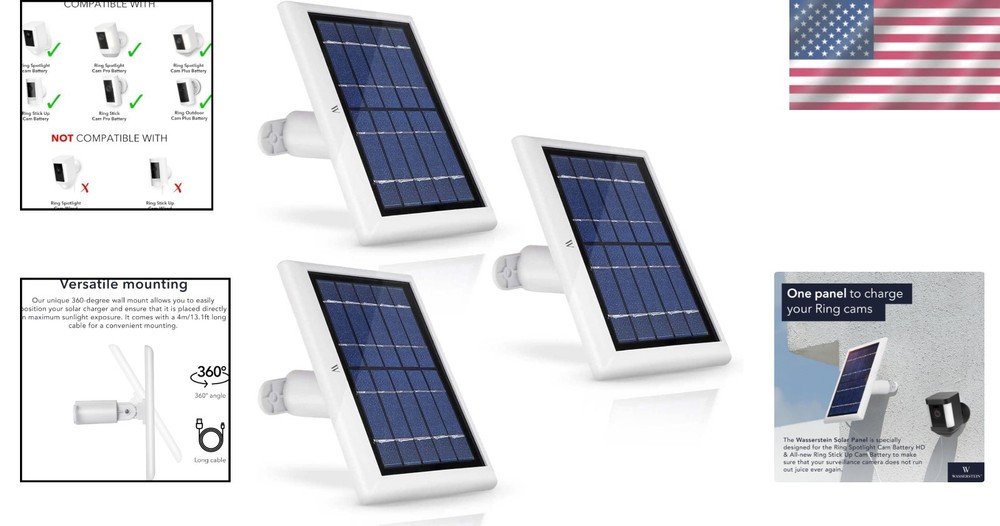 Ring Spotlight Cam Solar Panel Charger - 3 Pack