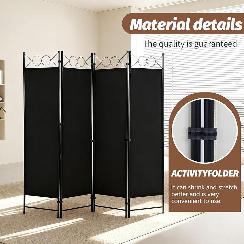 4 Panel Room Divider Portable Folding Privacy Screen Durable Steel Structure New