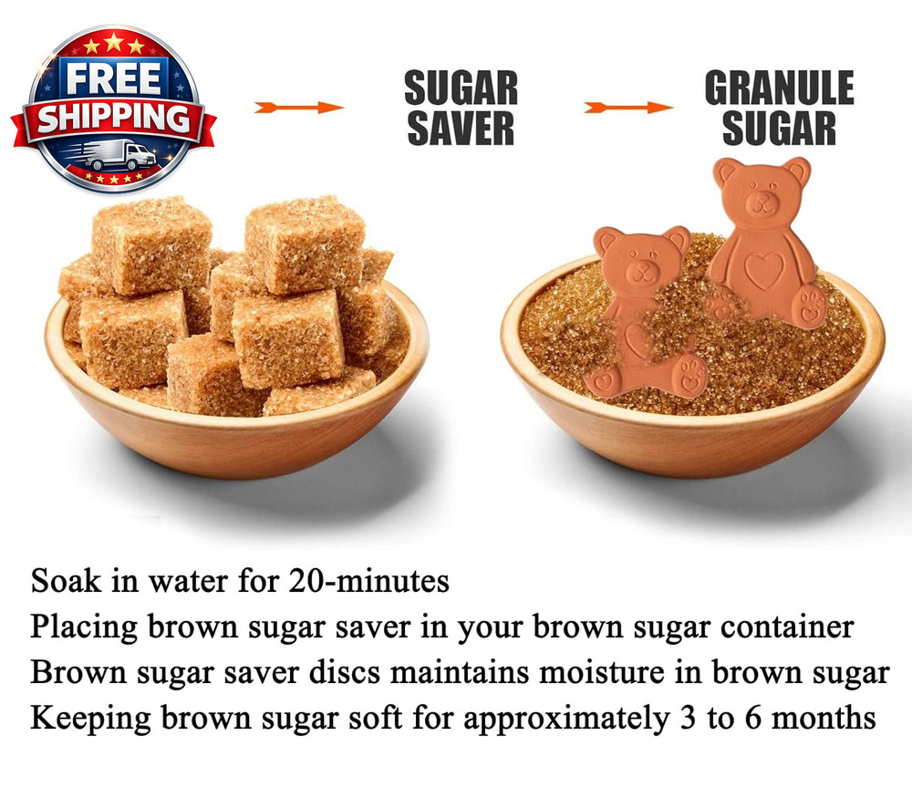 4 Pack Bear Shaped Terracotta Brown Sugar Savers - Keep Sugar Soft!