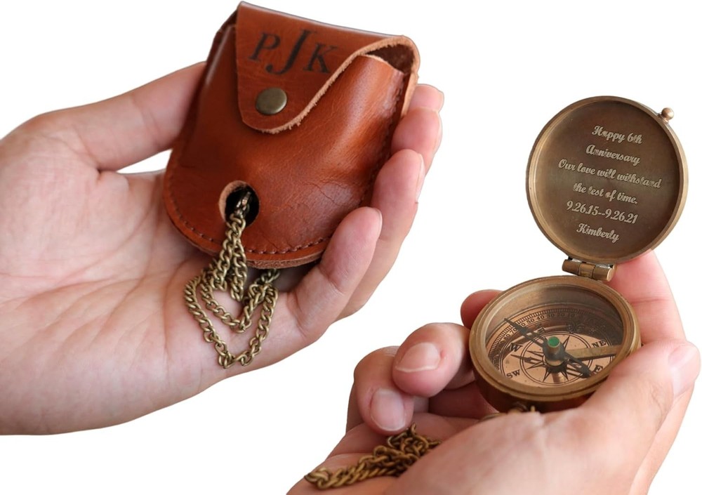Personalized Engraved Brass Compass, Custom Handwriting Gift for Men, Dad